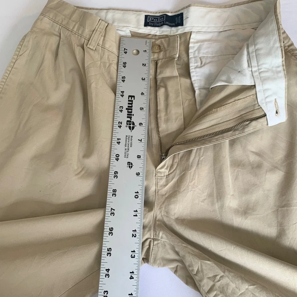 Polo Ralph Lauren Chino Pant Men 32x30 Tan Pleated Cuffed Khaki Old Money Luxury
